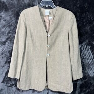 VTG Studio By Liz Claiborne Blazer Size 12 Wool Blend Tweed Jacket Tan
